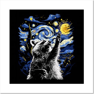 Starry Night Inspired Raccoon Gift Men Women Funny Raccoon Posters and Art